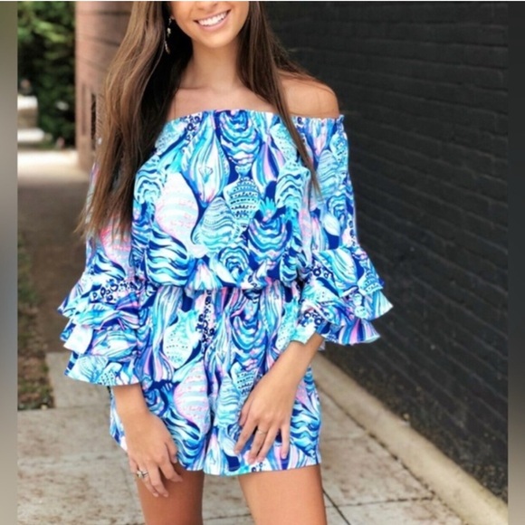 Lilly Pulitzer Other - Lilly Pulitzer Twilight Blue Calla off shoulder Romper